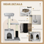 Cat Tree with Washable Bed, Litter Tray, Toys, Light Grey