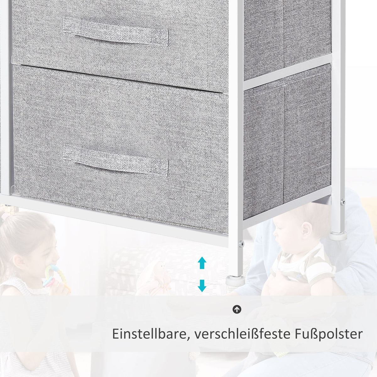 Chest of Drawers, 5 Fabric Drawers, Grey Fabric Wood Metal Frame