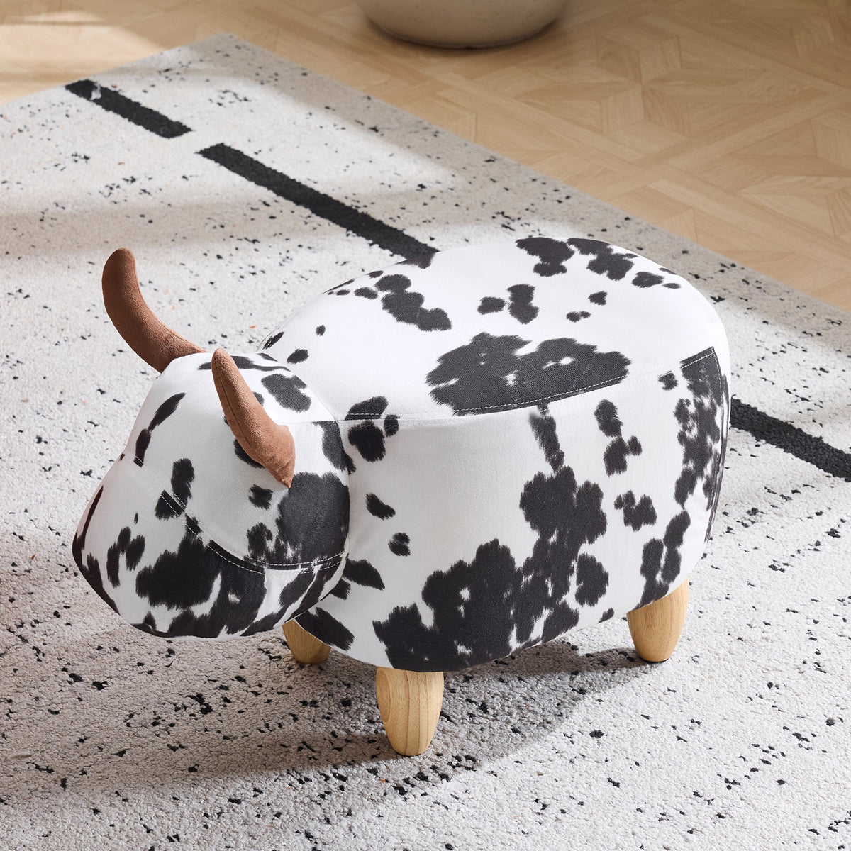 Universal Pet Footstool, Non-Slip Shoe Changing Stool with Solid Wood Legs, Black and White