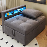Upholstered Sleeper Sofa, 3-in-1 Multifunctional LED USB Ports, Linen Fabric