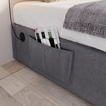 Upholstered Double Bed with Storage, USB-C and Full Slatted Base, 160x200cm, Grey Cotton