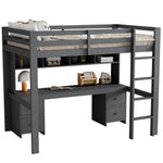 Loft Bed for Children with Desk and Storage, 90x200 cm, Grey