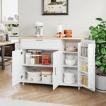 Mobile Kitchen Table 132.5cm Folding Worktop Storage Spice/Towel Rack - Oak Grain