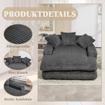 Sofa Bed, Cloud Couch with 3 Soft Pillows, Single Seat, Dark Grey Corduroy