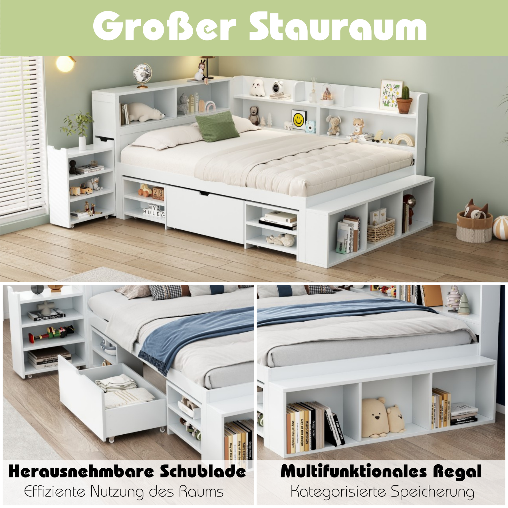 LED upholstered bed, 140 × 190 cm, hydraulic bed, 2-in-1 storage drawers at the foot of the bed, built-in LED light strips on both sides of the bed, slatted base, mattress not included, velvet, grey.