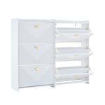 Shoe Cabinet with 6 Drop-Down Doors and Adjustable Width, White MDF