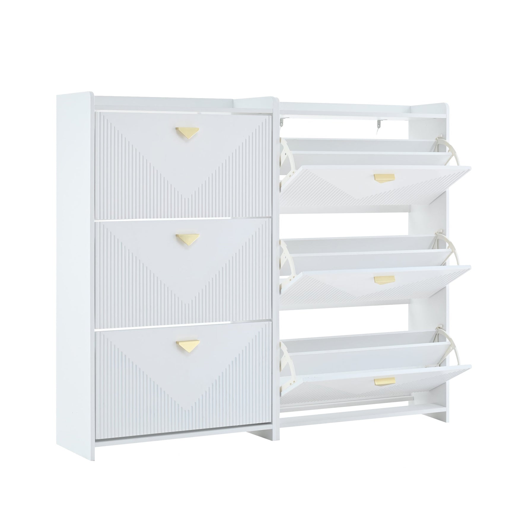 Shoe Cabinet with 6 Drop-Down Doors and Adjustable Width, White MDF