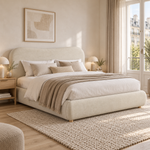 Upholstered Double Bed 160x200cm Hydraulic Storage, Beige Chenille