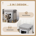 Cat Cave Ottoman, Cushion, Scratching Mat, Grey Polyester
