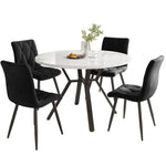 Dining Table and Chair Set 5-Piece Round Marble Table 4 Ergonomic Chairs Black Metal & Black Suede