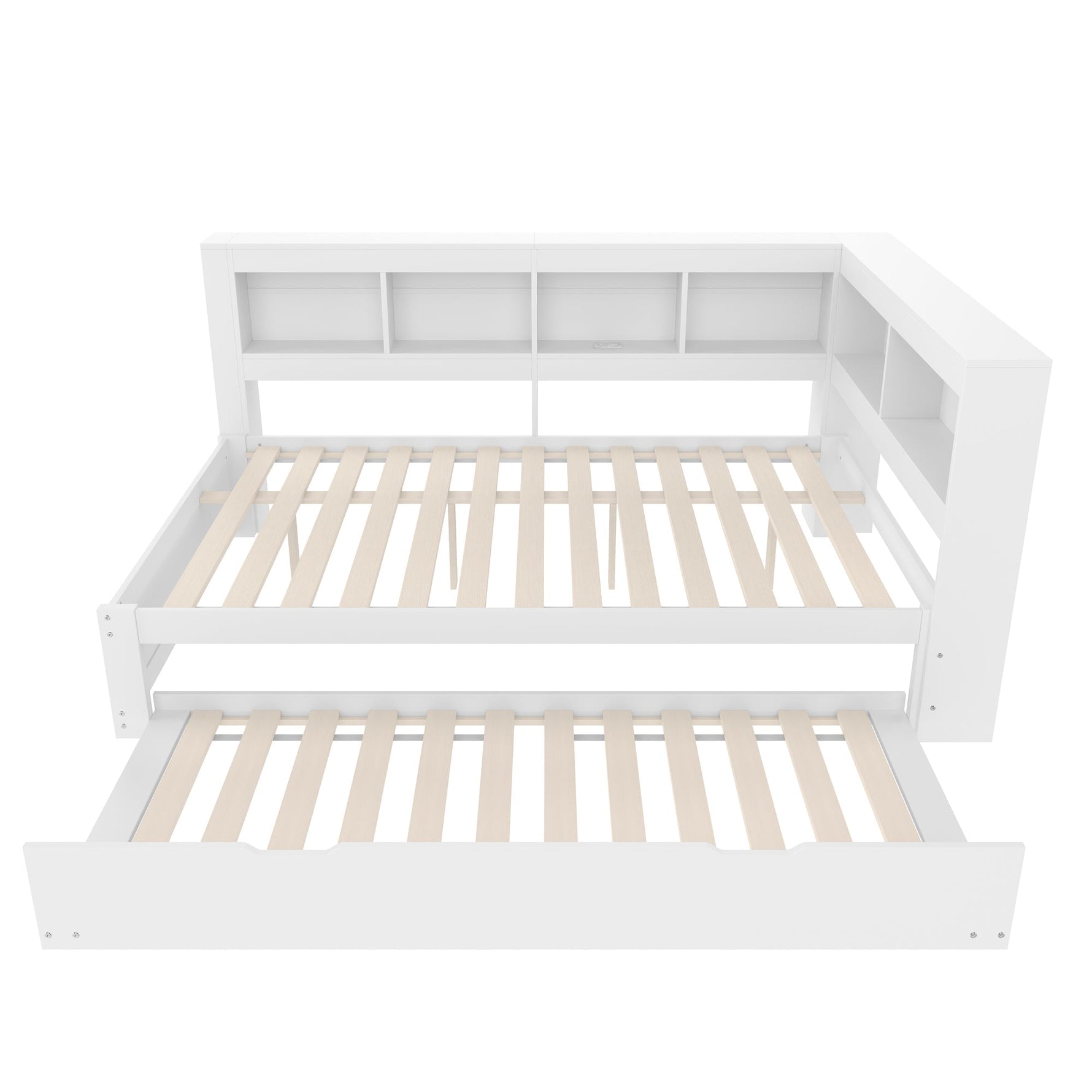 Daybed 140x200cm Pull-out Bed Power Outlet 2 USB - White Chipboard