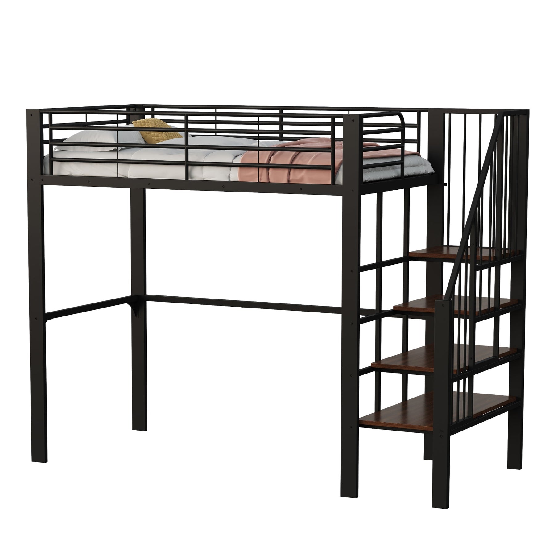 Loft Bed 90x200 Sturdy Construction Storage Stairs Metal