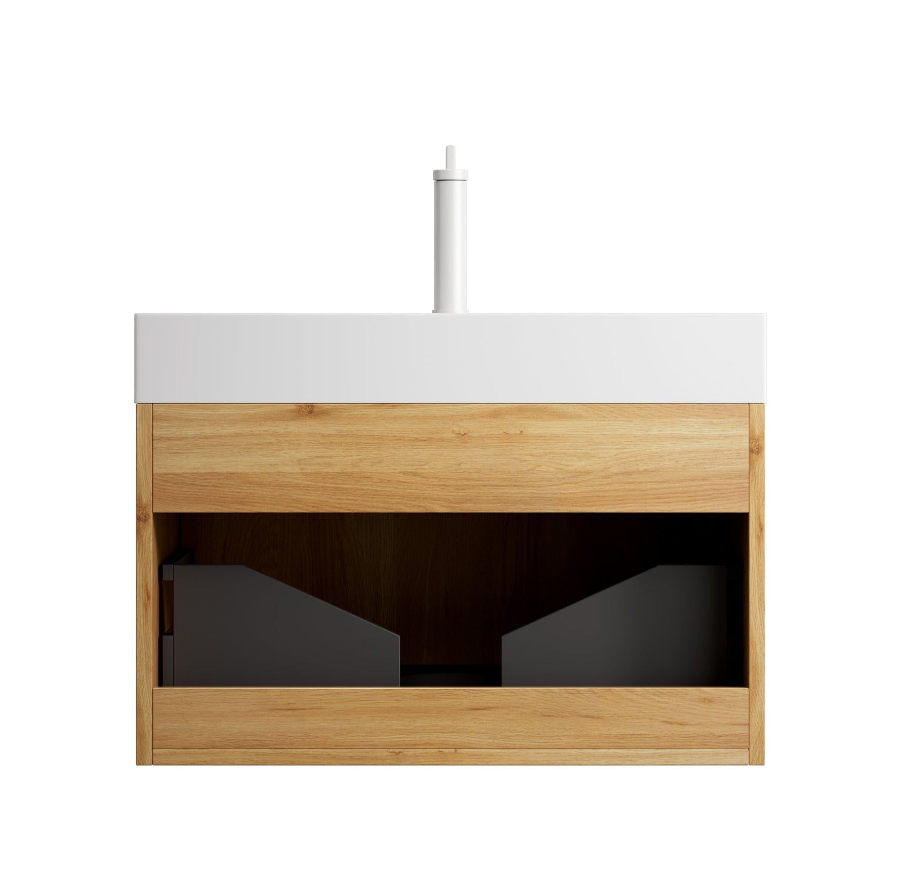 Wall-Mounted Bathroom Vanity Unit with Integrated Basin and Single Drawer, Natural Wood Grain Plywood