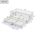 Solid Wood Sofa Bed 90x200cm with Pull-Out Bed & 2 Drawers, White