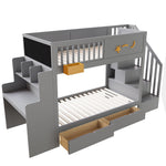 Bunk Bed with Desk, Storage Drawers and Star Motif, 90x200cm, Grey Pine Wood
