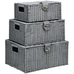Storage Boxes Set of 3 with Lids & Buckles 18L 12L 7L, Grey