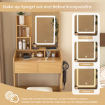 Dressing Table Set with LED Mirror & Power Outlet, Wood