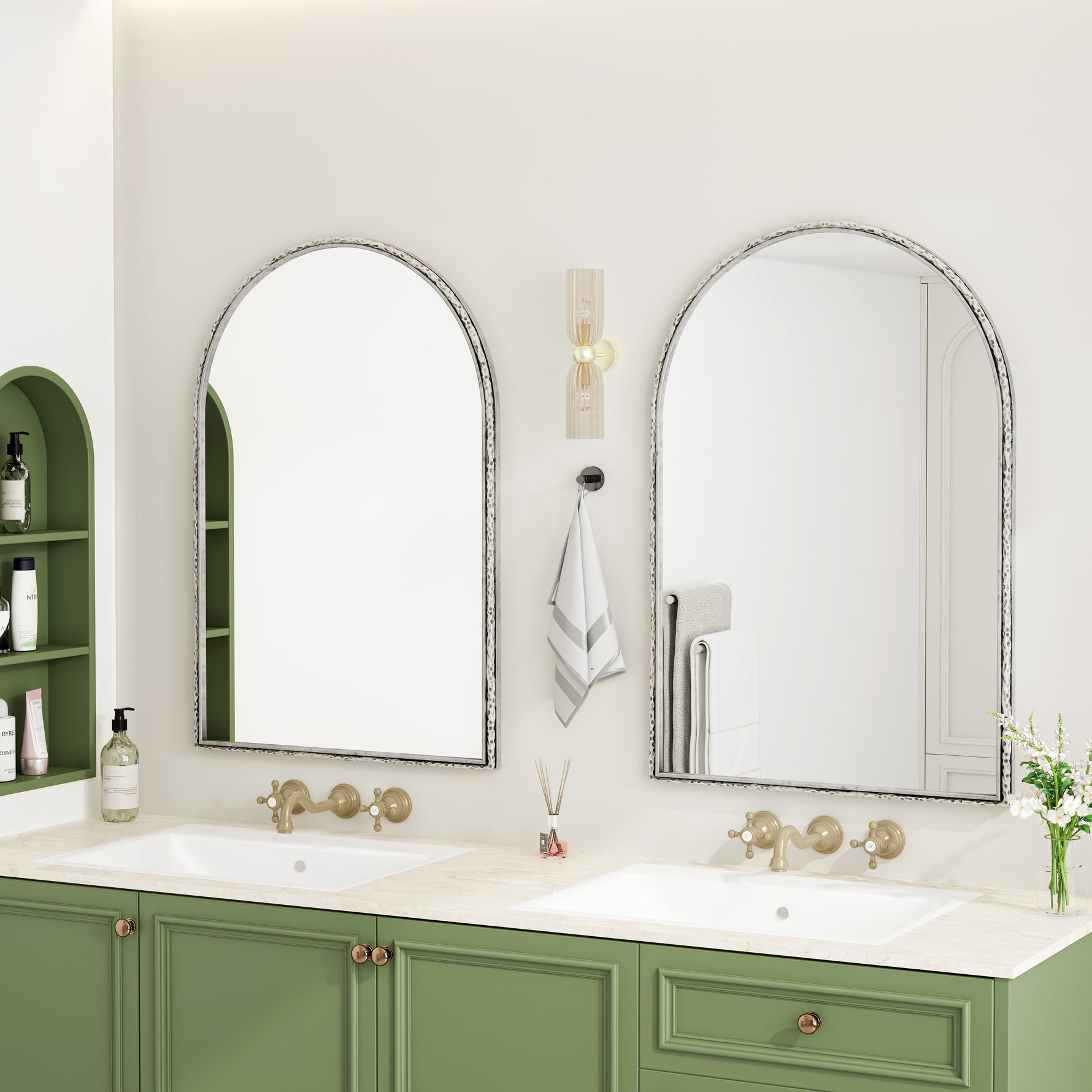 Arched Mirror, Wall/Vanity Decor for Bathroom/Living Room, Silver