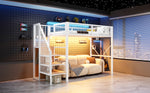 Loft Bed 90x200 cm with Ladder, Storage & LED Light, White Metal