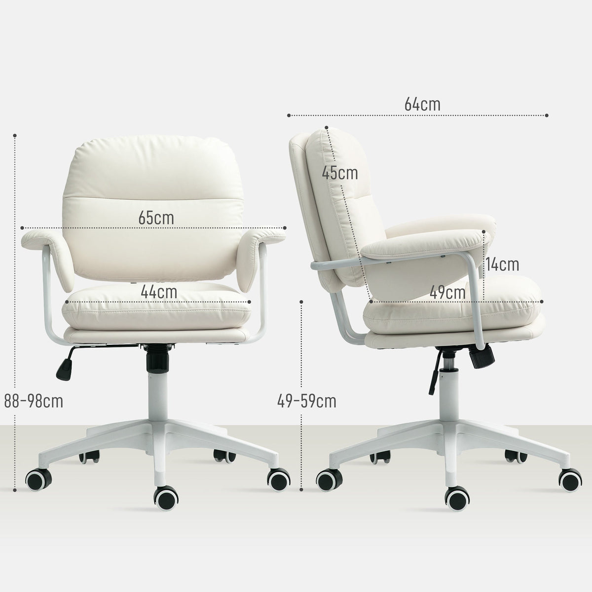 Office Chair Swivel Height-Adjustable Footrest 120kg, Faux Leather White