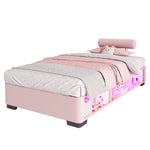 Children's Upholstered Bed with LED Shelf, 90x200 cm, Pink