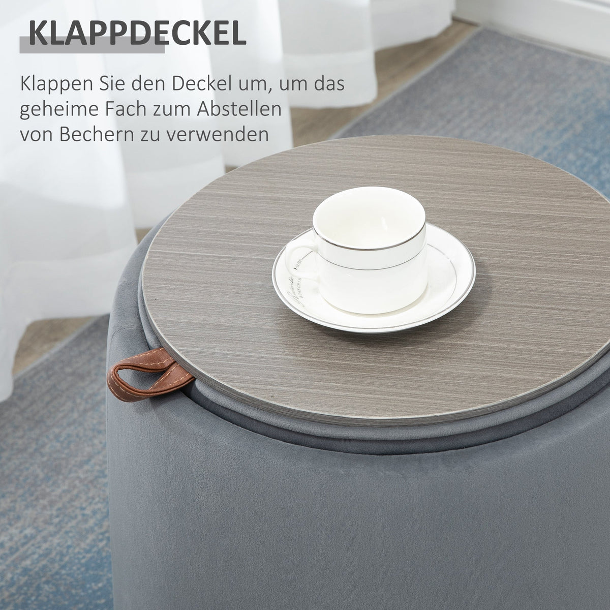 2-in-1 Ottoman with Storage, Removable Lid, Ø44cm x 47.5cm, Gray Velvet