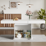 Extendable Dining Table with Storage and Automatic Telescopic Function, White