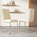 Velvet Dining Chair Set of 6, Diamond Back Design with Silver Metal Legs, Beige Velvet