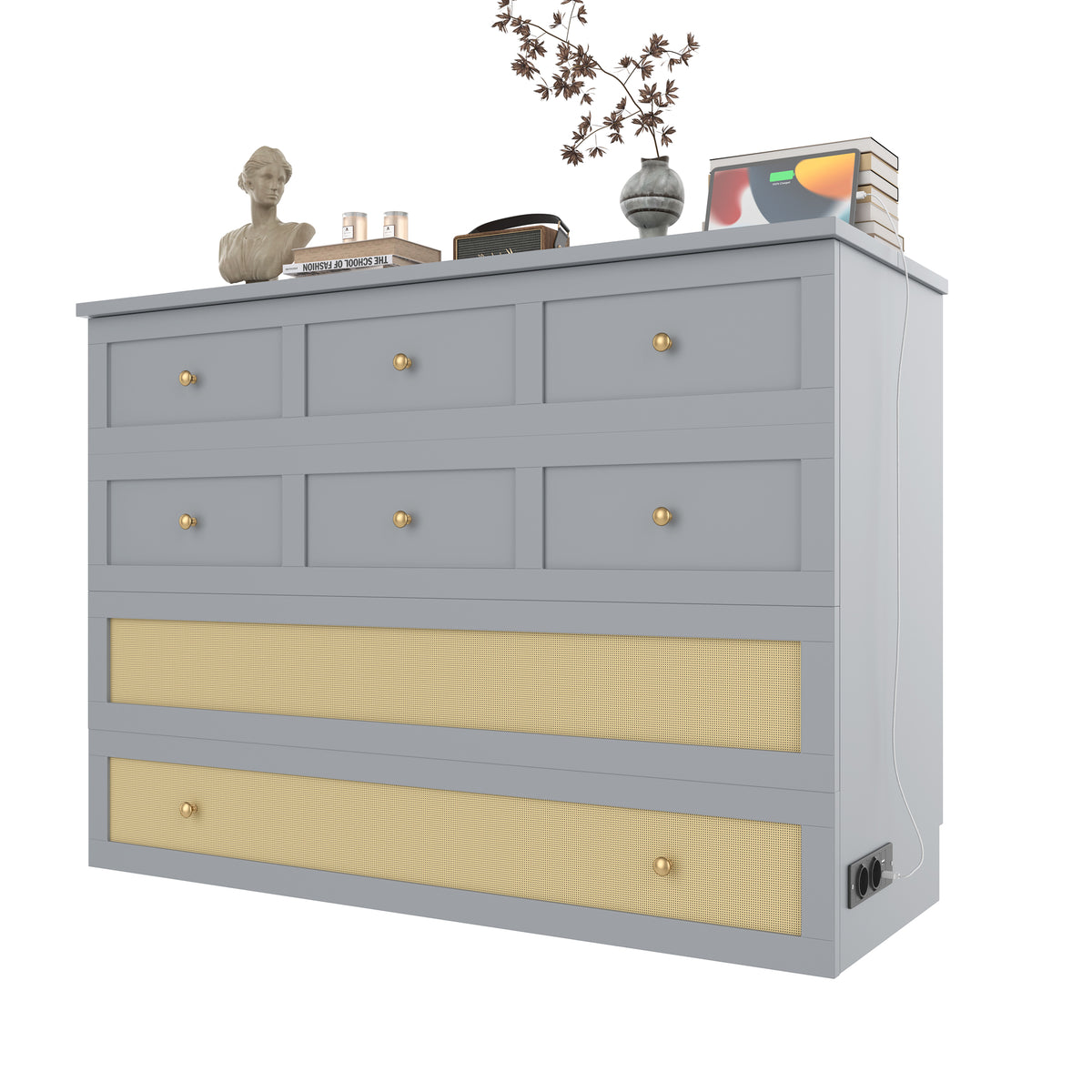 Mobile Wall Bed 140x200cm with Drawers & USB, Grey