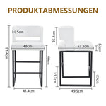Nordic Bar Stool Set of 2 Modern Square Design Black Metal Legs - White
