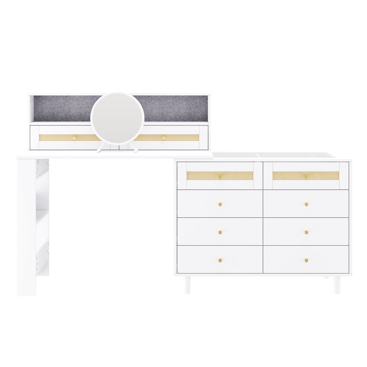 Dressing Table with Jewelry Cabinet & 10 Drawers, White