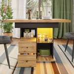 Telescopic Dining Table with Extendable Top and LED Lighting, Black