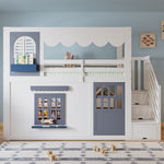 Children's Loft Bed 90x200cm with House Design & Storage, White