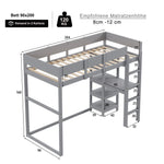 Loft Bed with Storage, 90x200cm, Slatted Base, Solid Pine Wood Grey