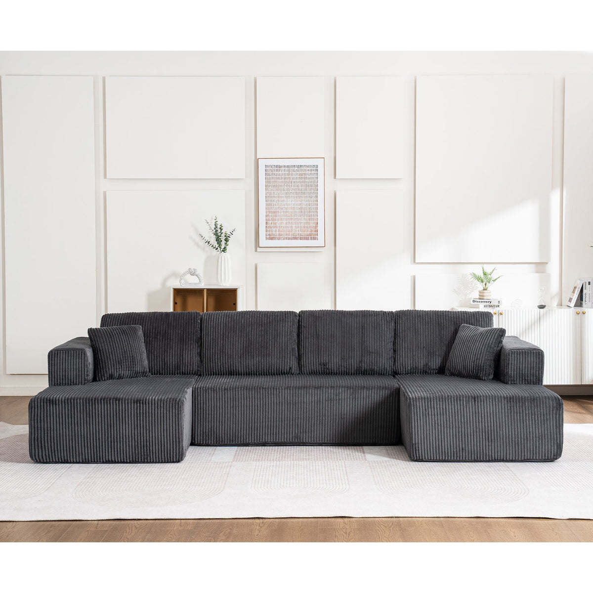 Modern U-Type Leisure Sofa with Modular Design and Lounge Chairs, Lamp Fabric