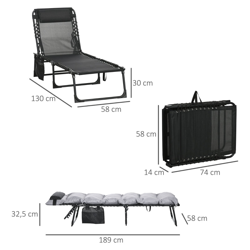 Folding Garden Lounger, 120kg 5-Position Reclining with Headrest, Steel Polyester Light Grey