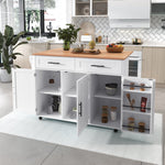 Dining Cart Sideboard 129cm Folding Worktop Storage Cabinet Wheels Reversible Feet - Wood Grain & White