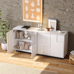 Sideboard 160cm High-Gloss 4 Doors Storage Geometric Design - White/Black