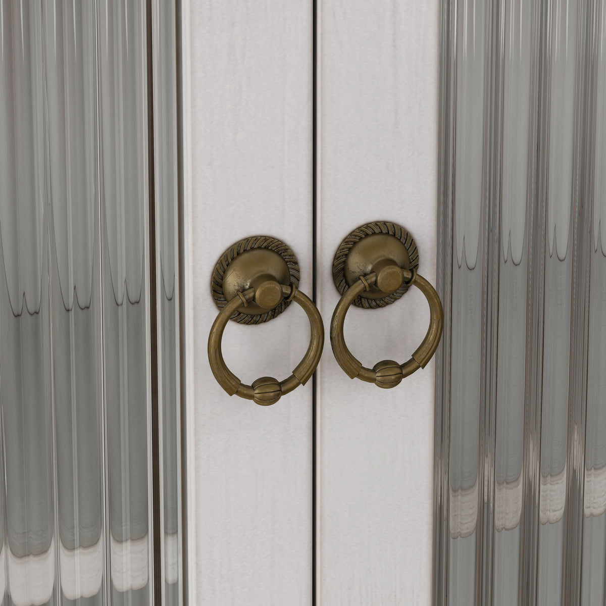 60cm Glass Door Vintage Double Door Wall Cabinet, Three Tiers, Towel Rack, White Washed