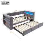 Upholstered Bed 90/180x190cm, LED Lighting, Sockets, Storage, Dark Grey