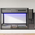 Bunk Bed with Storage Ladder and LED, 90x200cm, Black Metal