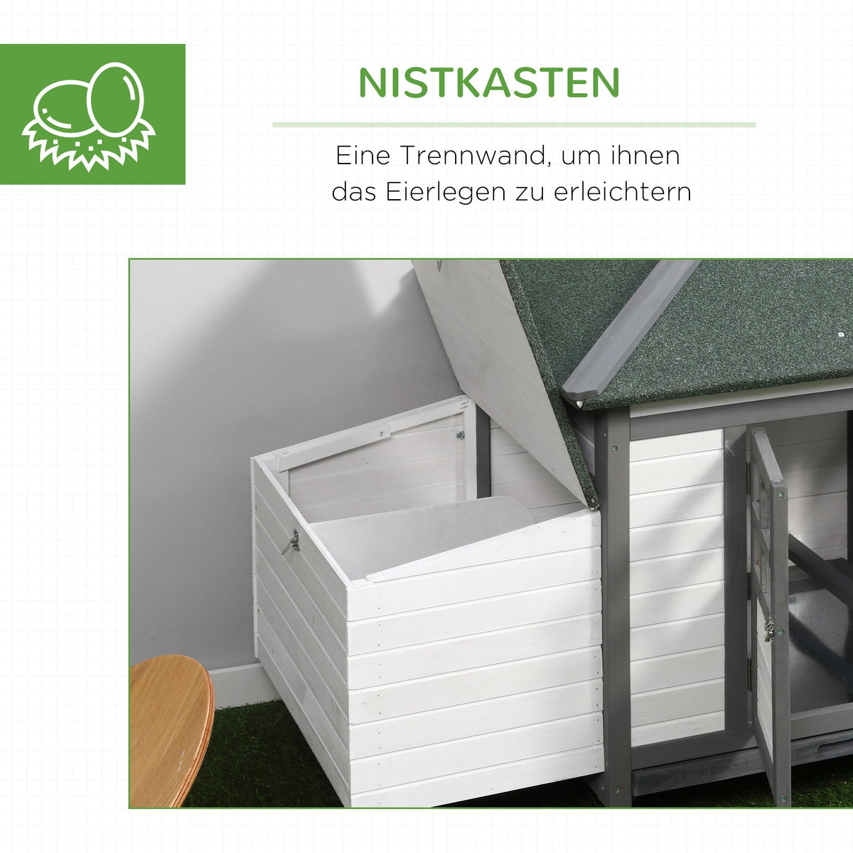 Bantam Chicken Coop with Run, Perches, Nesting Box, Pinewood, Grey+White