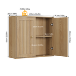 Wall-Mounted Bathroom Cabinet, Two-Door Medicine Cabinet with Vertical Groove Design, Oak