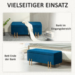 Bench, Upholstered Storage Chest, Dark Blue Fabric