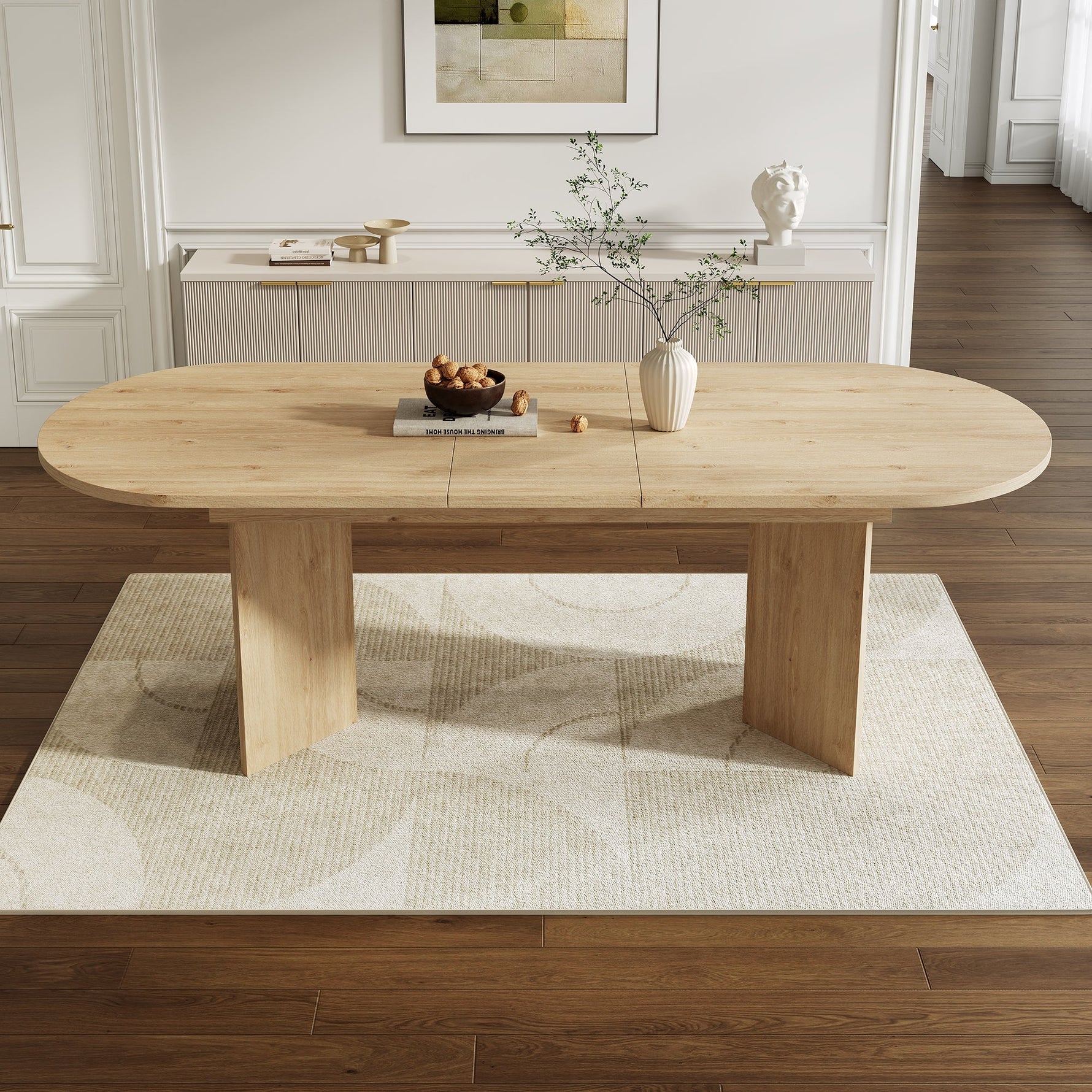 Extendable Dining Table 160/200x90cm 6-8 Seater Rounded Top - Oak Color