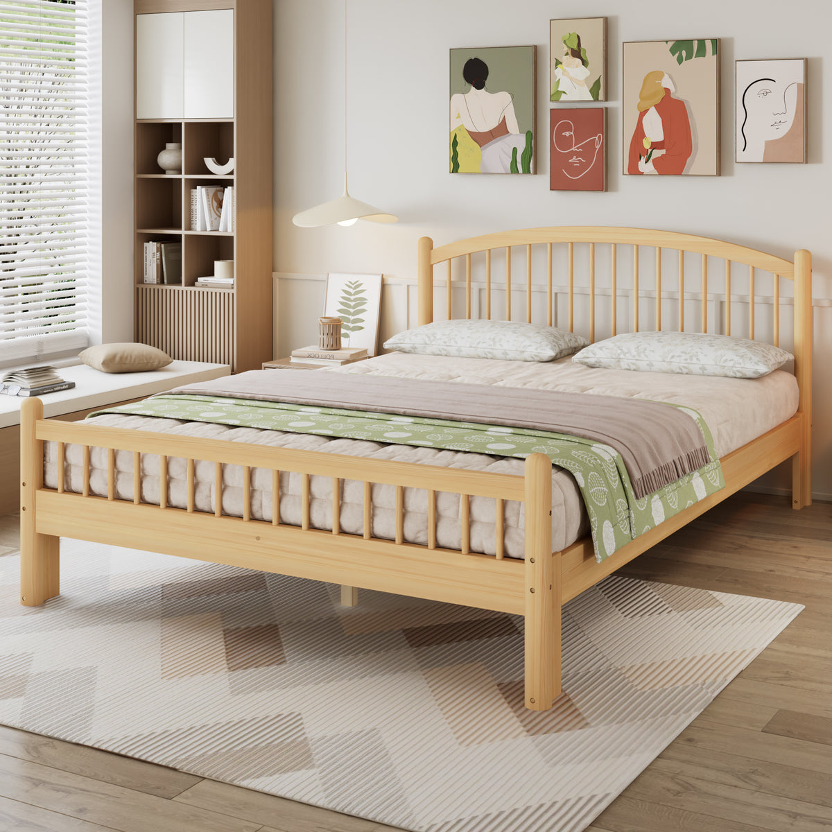 Solid Wood Bed 140x200cm with Slatted Headboard, Natural