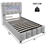 Upholstered Bed 90x200cm Hydraulic Storage LED Adjustable Headboard Velvet Grey