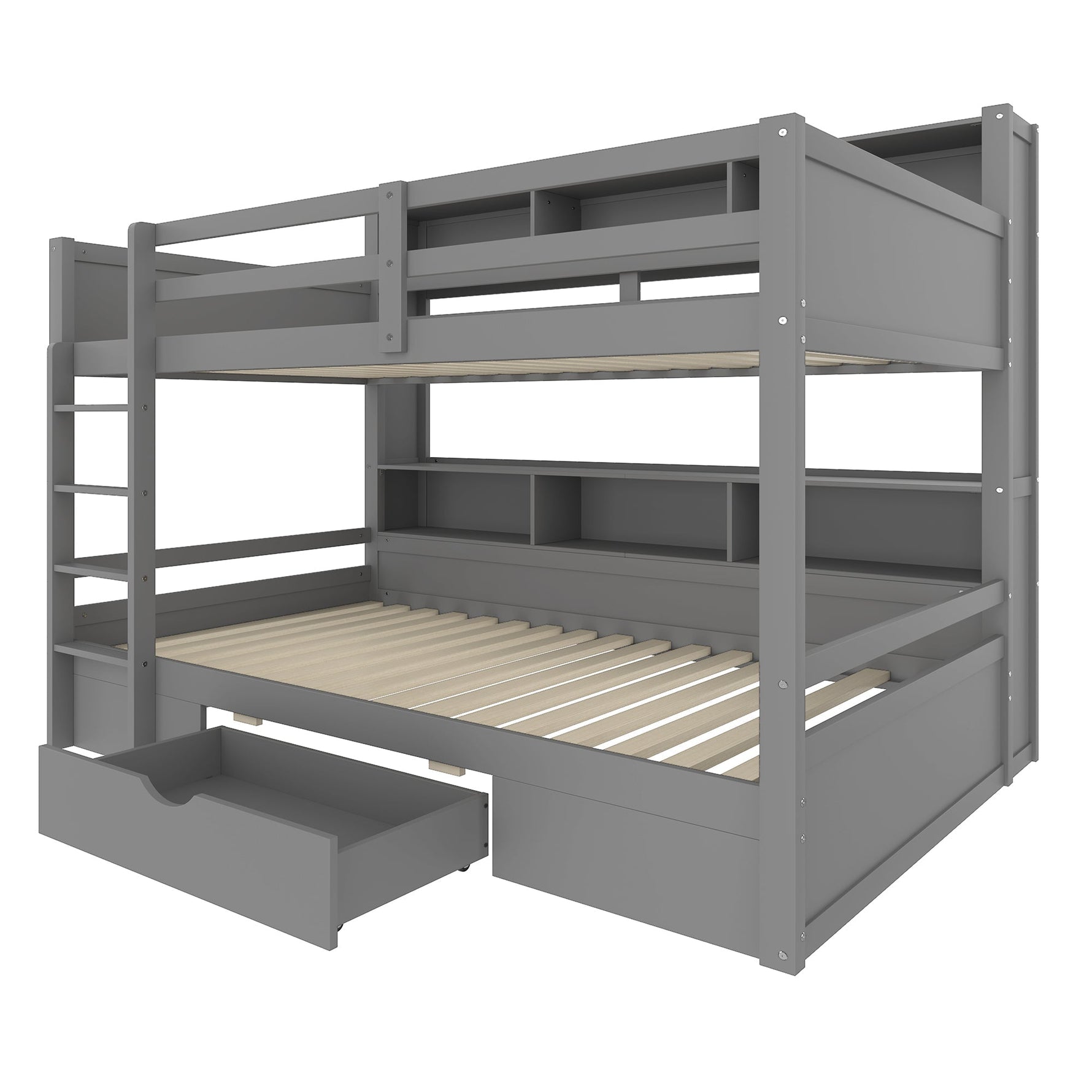 Bunk Bed 90x200cm Single Bed with Drawers Storage Without Mattress Grey