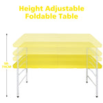 Portable Heavy Duty Folding Table with Handle, Adjustable Height Multi-Functional Table, Yellow