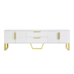 High-Gloss TV Cabinet Engraved Door Gold Handles & Feet Storage